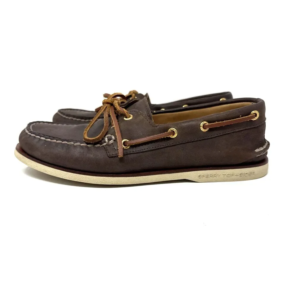 Sperry Gold Cup Leather 2-Eye Boat Shoes Mens 9 Brown Deck Casual Loafers Moc